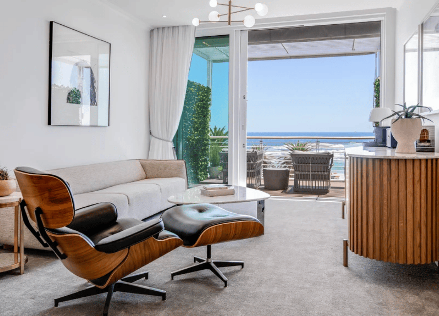 Modern living room with ocean view