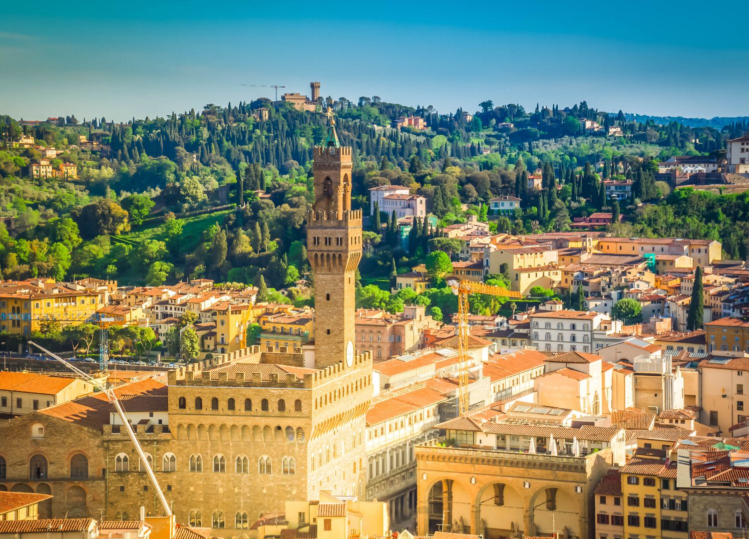 Florence cityscape with Palazzo Vecchio tower view.