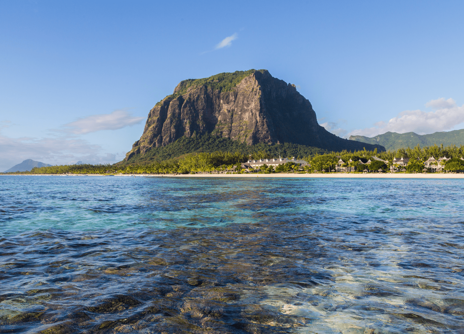 Le Morne Brabant mountain and clear blue sea